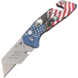 Lot de 3 Couteau S-TEC Utility Eagle Lame Inox Manche Aluminium Bleu Blanc Rouge Button STT202503