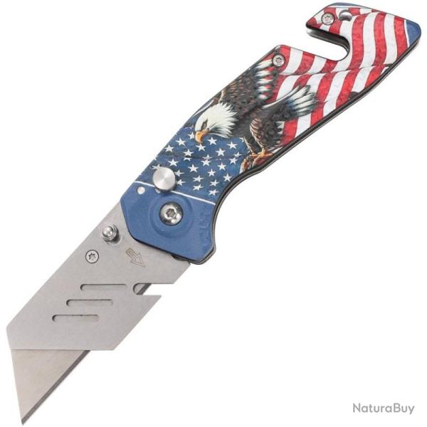 Lot de 3 Couteau S-TEC Utility Eagle Lame Inox Manche Aluminium Bleu Blanc Rouge Button STT202503