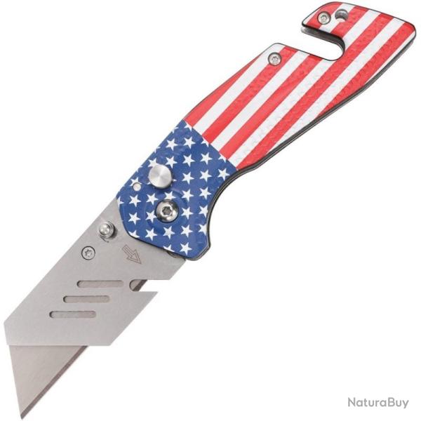 Lot de 3 Couteau S-TEC Utility Flag Lame Inox Manche Aluminium Bleu Blanc Rouge Button STT202501