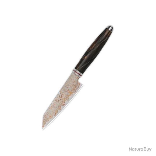 Couteau de Cuisine QSP Mulan Kiritsuke Lame Acier Damas Laiton Manche Bois de Fer QSKK005C