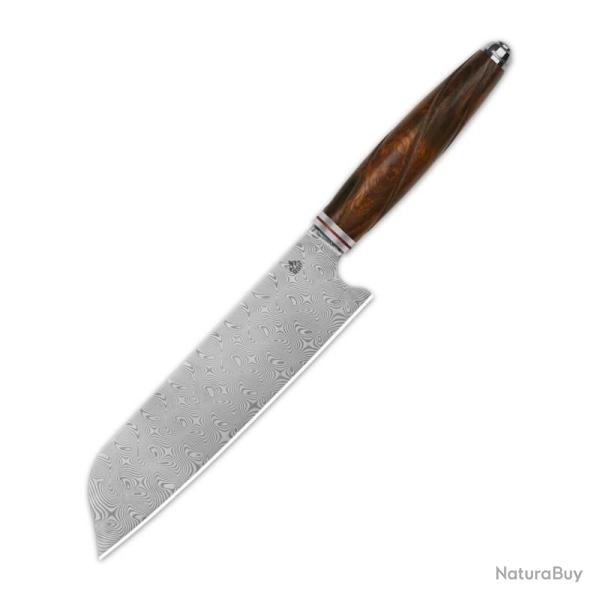 Couteau de Cuisine QSP Mulan Santoku Lame Acier Damas Manche Bois de Fer QSKK002B