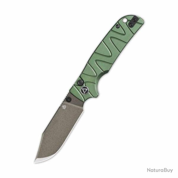 Couteau QSP Kali Lame Acier 14C28N Champagne Manche Aluminium Vert Button Lock QS159E2