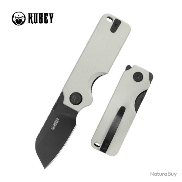 Couteau Kubey Boxer Lame Acier 14C28N Noire Manche G10 Blanc Linerlock KUB407E