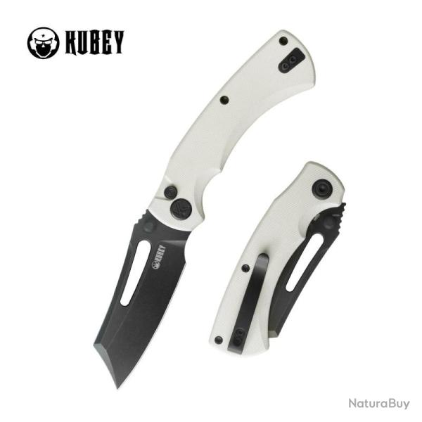 Couteau Kubey Dheo Lame Acier 14C28N Noire Manche G10 Blanc Flipper KUB378E