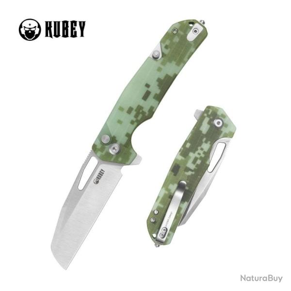 Couteau Kubey 10-8 Lame Acier 14C28N Manche G10 Camo Coupe-Ceinture Button Lock KUB363D