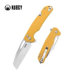 Couteau Kubey 10-8 Lame Acier 14C28N Manche G10 Jaune Coupe-Ceinture Button Lock KUB363C