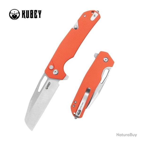 Couteau Kubey 10-8 Lame Acier 14C28N Manche G10 Orange Coupe-Ceinture Button Lock KUB363B