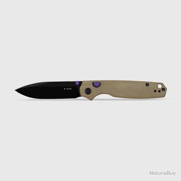 Couteau Kizer Pokiman BLL Lame Acier AEB-L Manche Micarta Marron Button Liner Lock KIV3789BDA1
