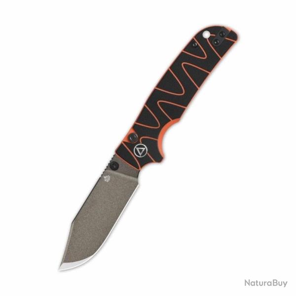 Couteau QSP Kali Lame Acier 14C28N Champagne Manche G10 Noir Orange Button Lock QS159D2