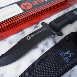 Couteau K25 Tactical Lame Acier 7Cr17MoV Rev&ecirc;tement Titane Manche Caoutchouc &Eacute;tui Nylon RUI32629