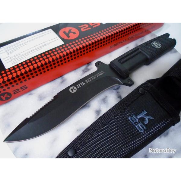 Couteau K25 Tactical Lame Acier 7Cr17MoV Rev�tement Titane Manche Caoutchouc �tui Nylon RUI32629
