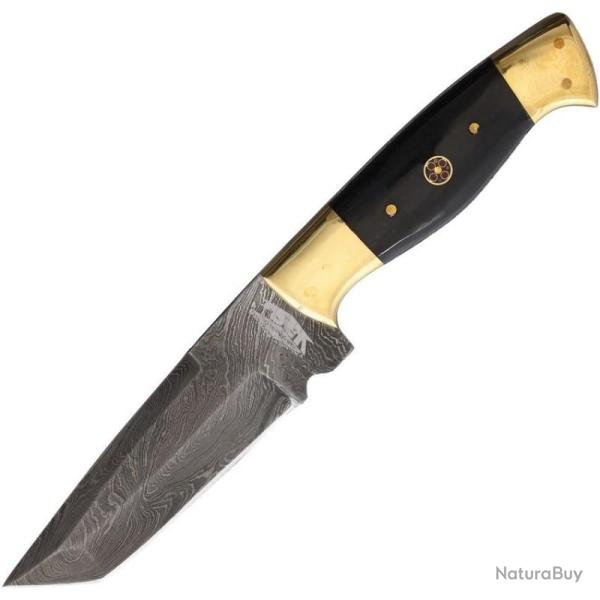 Couteau Frost Cutlery Valley Forge Tanto Lame Acier Damas Manche Os de Buffle �tui Cuir FVFD111BH
