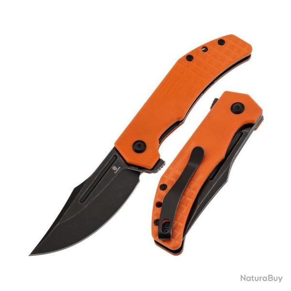 Couteau Tenable Orion Lame Acier 14C28N Noire Manche G10 Orange Frag Linerlock TB1089A5