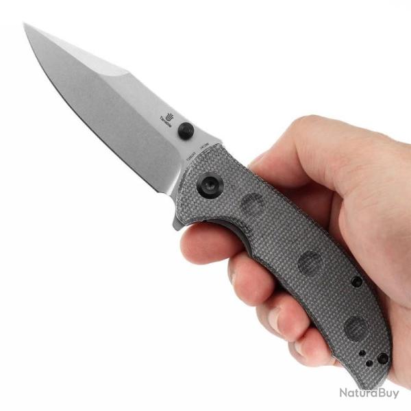 Couteau Tenable Rei Lame Acier 14C28N Manche Micarta Noir Alv�ol� Linerlock T1061A3