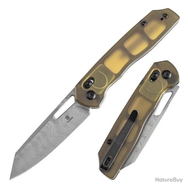 Couteau Tenable Shard Lame Acier Damas Manche PEI Ambre Crossbar Lock T1006V7
