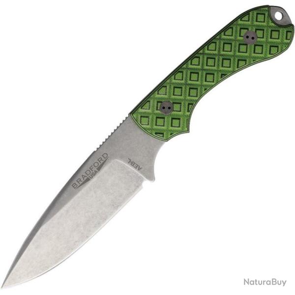 Couteau Fixe Bradford Guardian 3.2 Lame Acier AEB-L Manche G10 Vert Toxique �tui Cuir BRAD32FE010A