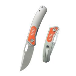 Couteau Pliant KB Common Thread Lame Acier M390 Manche Titane Gris et G10 Orange Linerlock KUB377A