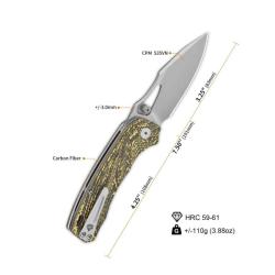 Couteau QSP Hornbill Lame Acier S35VN Manche Carbone Or Linerlock QS146A1