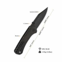 Couteau QSP Kestrel Lame Acier 14C28N Noire Manche Micarta Marron Linerlock QS145A2
