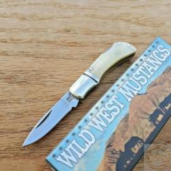 Couteau Pliant Rough Ryder Little Mustang Lame Acier 440 Manche os blanc lisse RR1296
