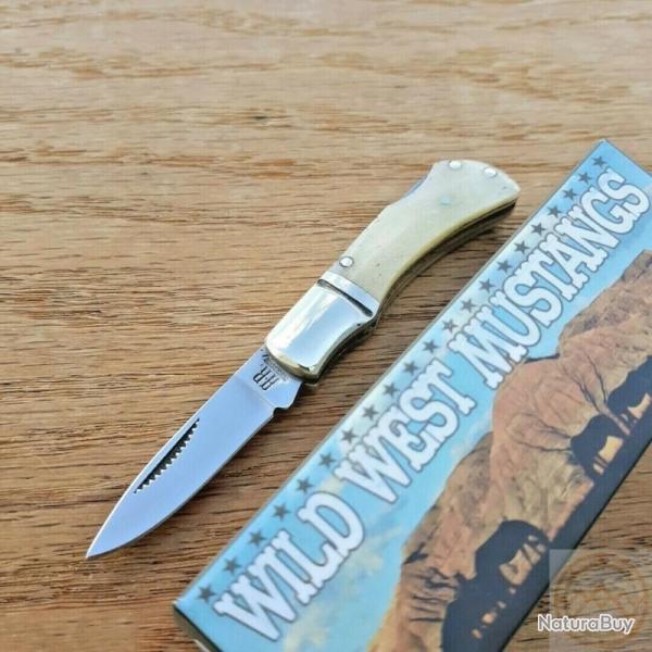 Couteau Pliant Rough Ryder Little Mustang Lame Acier 440 Manche os blanc lisse RR1296