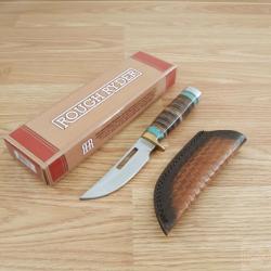 Couteau Fixe Rough Ryder Skinner Lame Acier Inoxydable Manche Cuir Turquoise &Eacute;tui Cuir RR2390