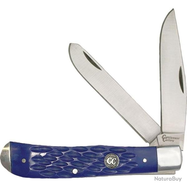 Couteau Cattleman's Cutlery Signature Trapper Blue Manche Delrin gaufr� Bleu Slipjoint CC0002JBL