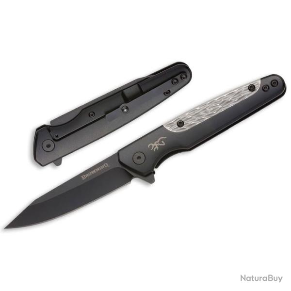 Couteau Pliant Browning Tie Fork Lame Acier D2 Manche Inox Titane Framelock Flipper BR0472