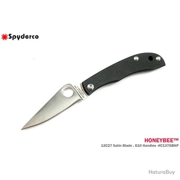 Couteau Pliant Spyderco Honeybee Lame Acier 12C27 Manche G10 Noir Slip Joint SC137GBKP
