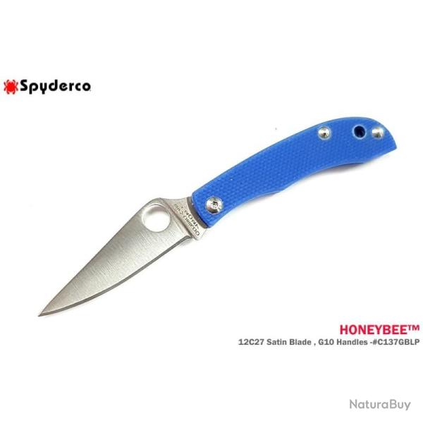 Couteau Pliant Spyderco Honeybee Lame Acier 12C27 Manche G10 Bleu Slip Joint SC137GBLP
