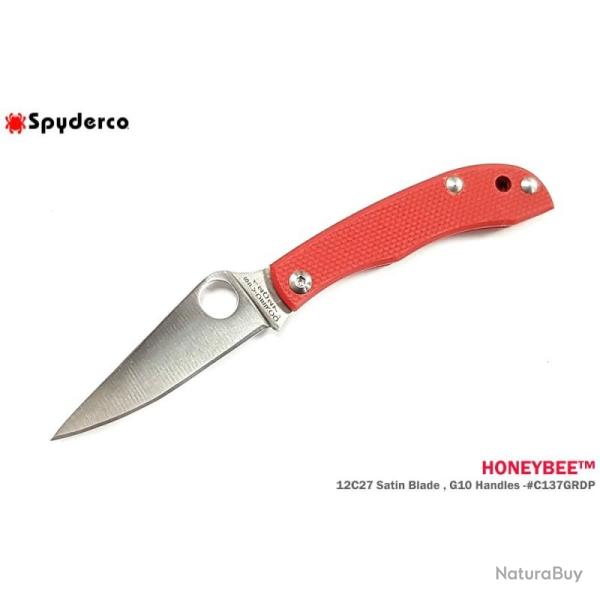Couteau Pliant Spyderco Honeybee Lame Acier 12C27 Manche G10 Rouge Slip Joint SC137GRDP