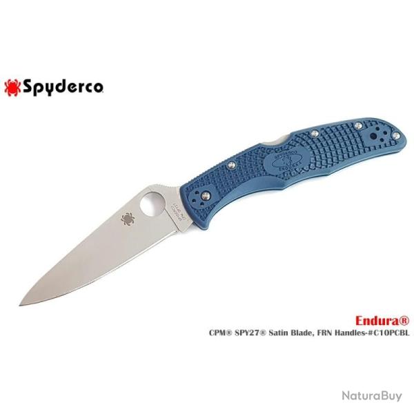 Couteau Spyderco Endura 4 Lame Acier CPM SPY27 Manche FRN Bleu Cobalt Back Lock Japon SC10PCBL