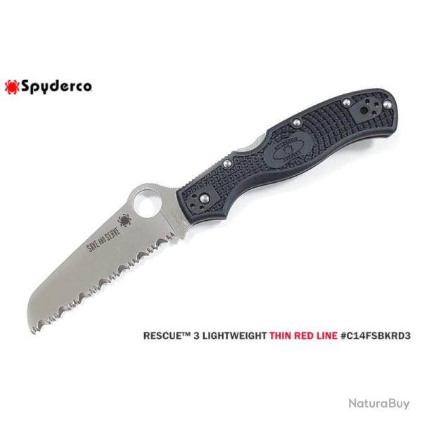 Couteau Spyderco Rescue 3 Lame Acier VG-10 Manche FRN Noir Back Lock Thin Red Line Japon SC14FSBKRD3