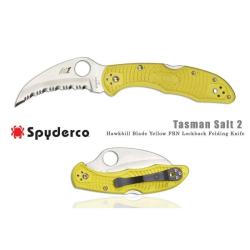 Couteau Spyderco Tasman Salt 2 Lame Acier H2 Dentel&eacute;e Manche FRN Jaune Back Lock Japon SC106SYL2