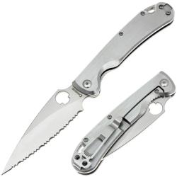 Couteau Daggerr Zhalo Lame Acier VG-10 Serrated Manche Acier Inox Frame Lock Thumb Hole DGRF22FSSSNV