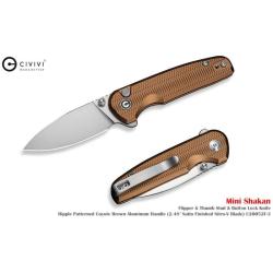 Couteau Civivi Mini Shakan Lame Acier Nitro-V Manche Aluminium Marron Coyote Button Lock CIVC20052F3