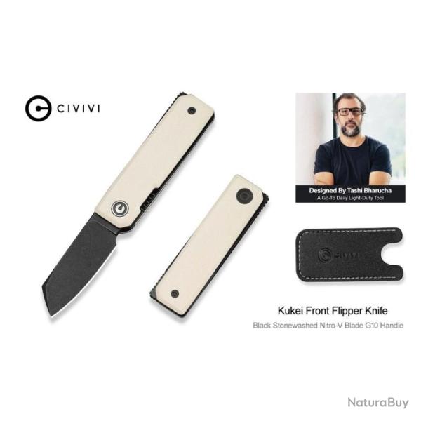 Couteau Pliant Civivi Kukei Lame Noire Acier Nitro-V Manche G10 Ivoire Linerlock CIVC250363