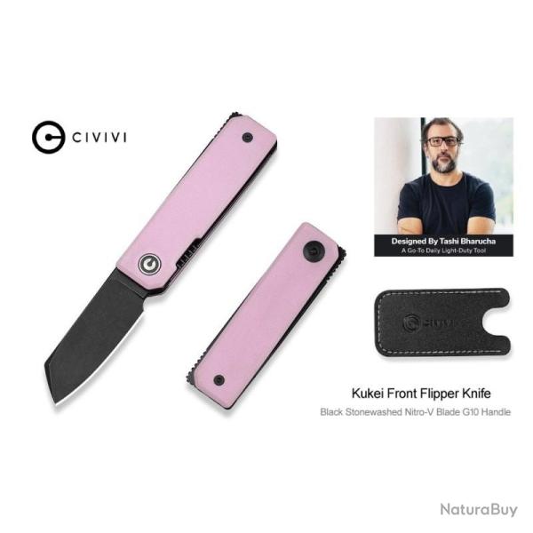 Couteau Pliant Civivi Kukei Lame Noire Acier Nitro-V Manche G10 Rose Linerlock CIVC250361