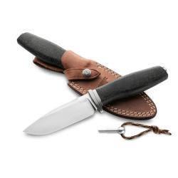 Couteau Fixe LionSteel Acha Lame Acier M390 Manche Micarta Burlap Noir Housse Cuir Italie LSTAHBLB