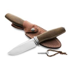 Couteau Fixe LionSteel Acha Lame Acier M390 Manche Micarta Burlap Vert Housse Cuir Italie LSTAHBLG