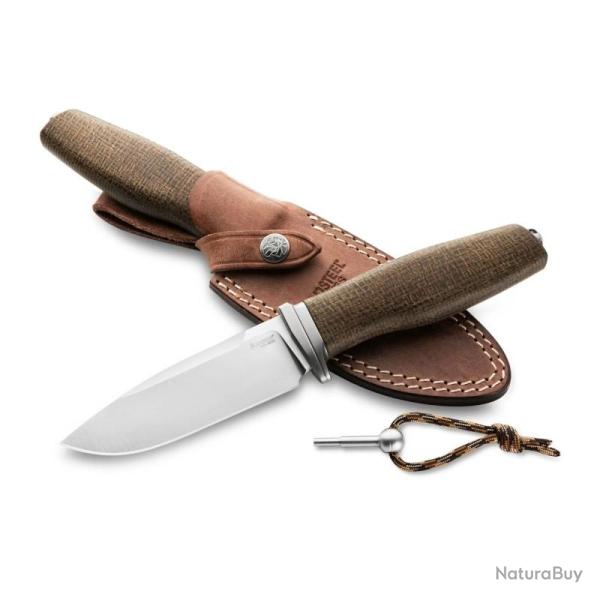 Couteau Fixe LionSteel Acha Lame Acier M390 Manche Micarta Burlap Vert Housse Cuir Italie LSTAHBLG