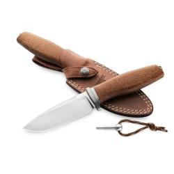 Couteau LionSteel Acha Lame Acier M390 Manche Micarta Burlap Naturel Housse Cuir Italie LSTAHBLN