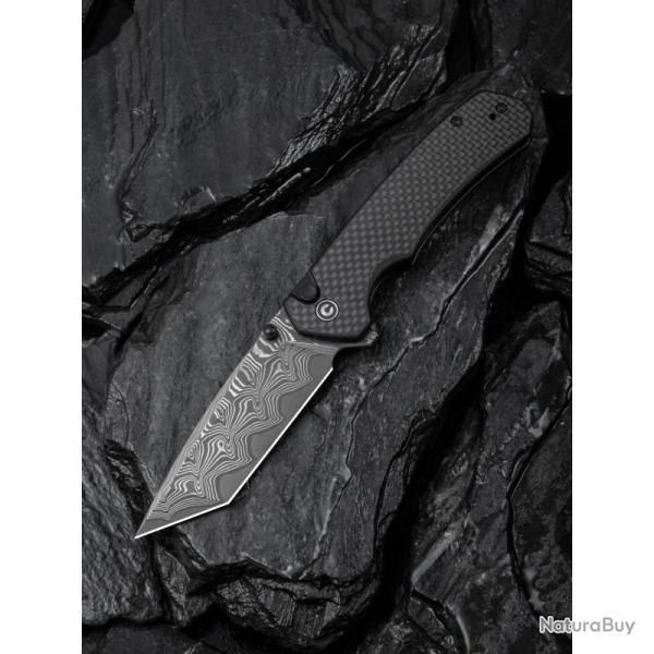 Couteau Pliant Civivi Brazen Tanto Lame Acier Damas Manche Carbone/G10 Button Lock C19059CDS1
