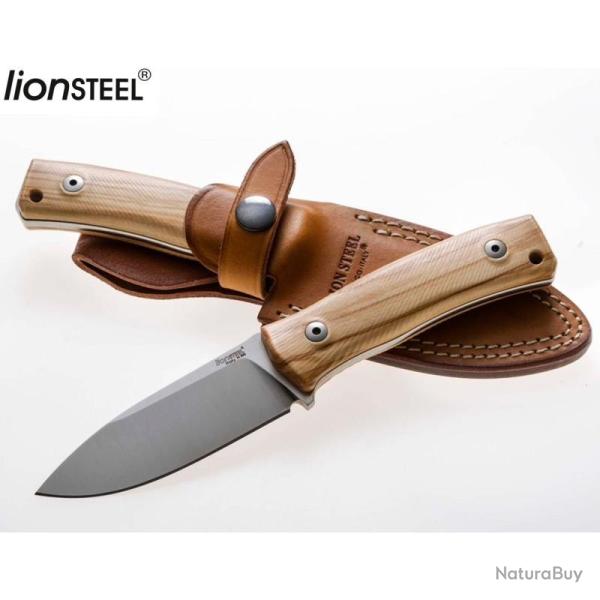 Couteau Fixe LionSteel M4 Lame Acier M390 Manche Bois d'Olivier �tui Cuir Bushcraft Italie LSTM4UL