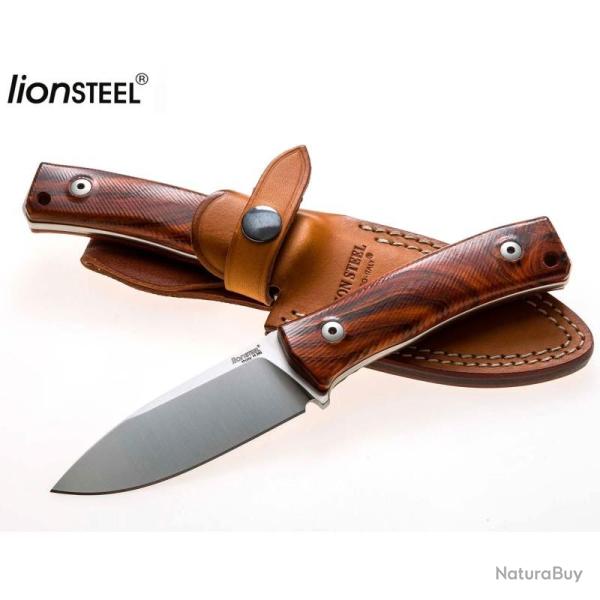 Couteau Fixe LionSteel M4 Lame Acier M390 Manche Bois Santos �tui Cuir Bushcraft Italie LSTM4ST