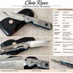 Couteau Chris Reeve Knives - Titane anodis&eacute; bleu - Lame 9 cm - &Eacute;tui cuir