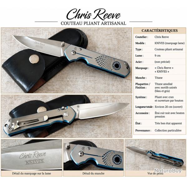 Couteau Chris Reeve Knives - Titane anodis� bleu - Lame 9 cm - �tui cuir