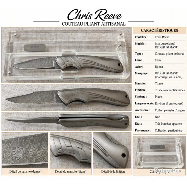 Chris Reeve - couteau pliant titane & lame damas Reiker - coffret plexiglas - collection
