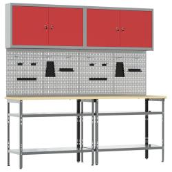 Ensemble d'&eacute;tabli, 8 pi&egrave;ces, rouge et gris, pour l'atelier, 200 &times; 55 &times; 200 cm