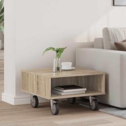 Table d'appoint avec roues, ch&ecirc;ne, pour le salon, 50,5 &times; 50 &times; 30 cm